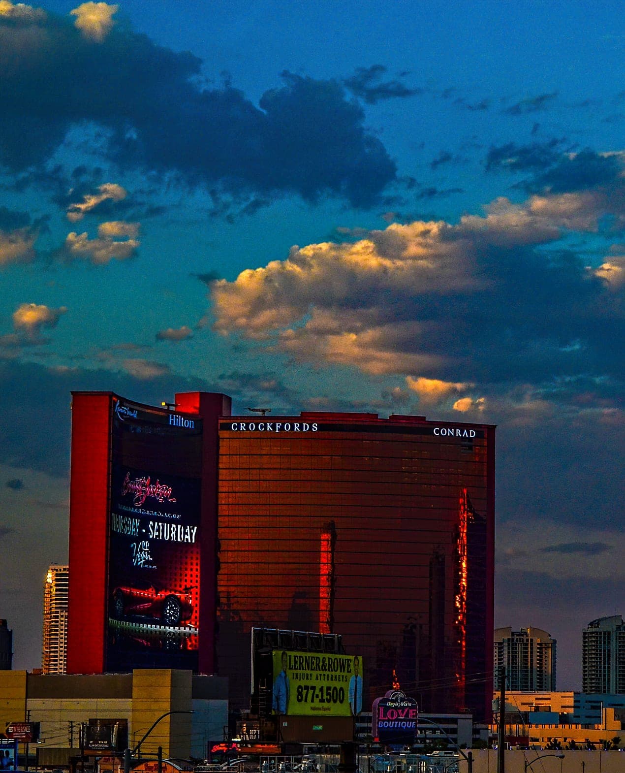 Resorts World Las Vegas towers at twilight